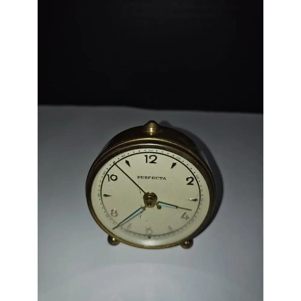 Vintage MCM Perfecta Wind-Up Alarm Desk Clock Glowing Hands West Germany